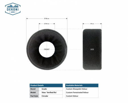 Description image for Dekoni Audio Custom Sheepskin Velour Replacement Ear Pads for Grado Headphones BLACK