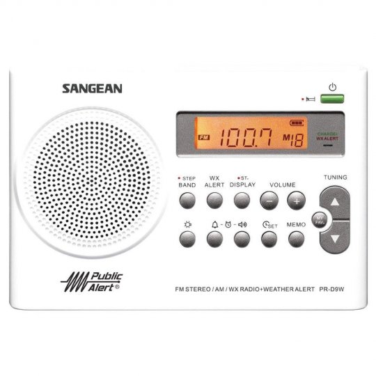 Sangean PR-D9W AM/FM Weather Alert Rechargeable Portable Radio WHITE