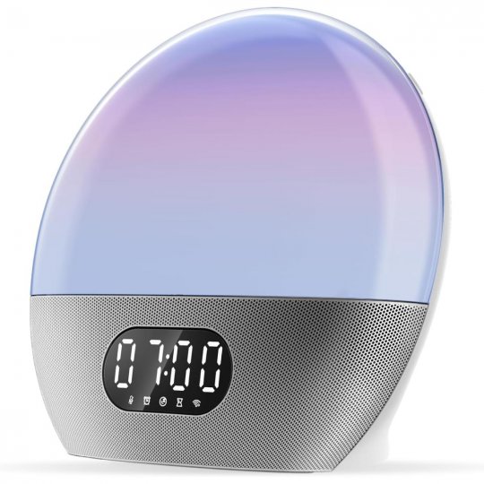 WiiM Wake Up Sunrise Light Alarm Clock with Music POLISHED SILVER