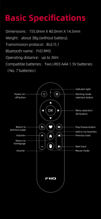 Description image for FiiO RM3 Bluetooth Remote for R7, M17, M11s and M11 Plus